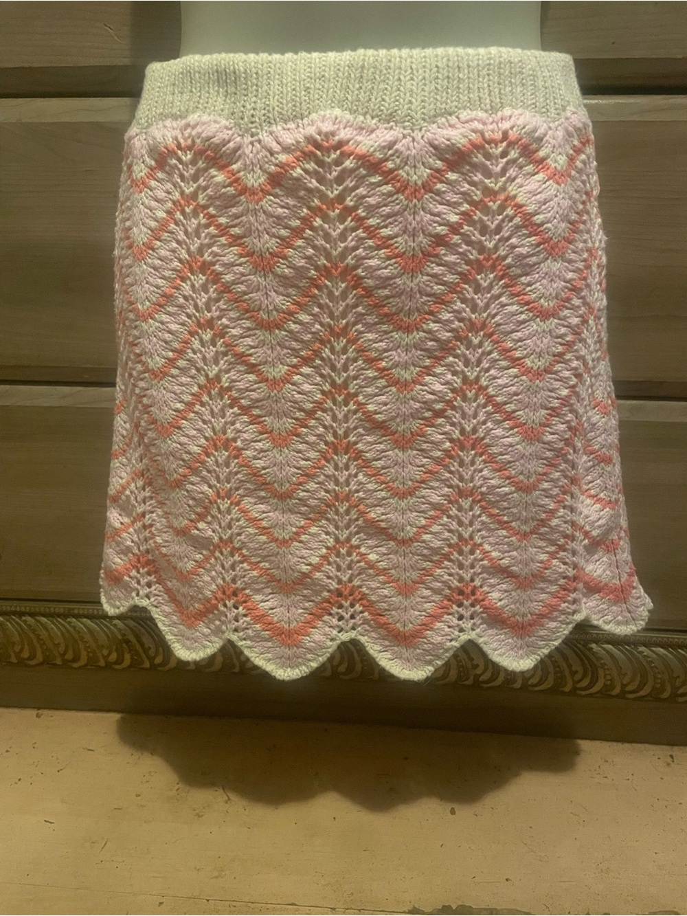 Crochet Pink And Cream mini Skirt